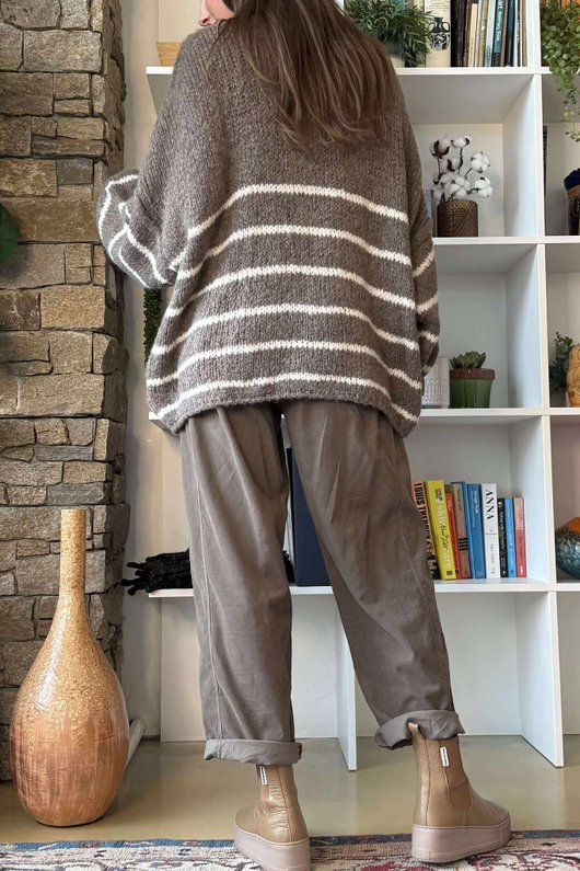 Big Softie Stripe Funnel Grunge Knit Mocha